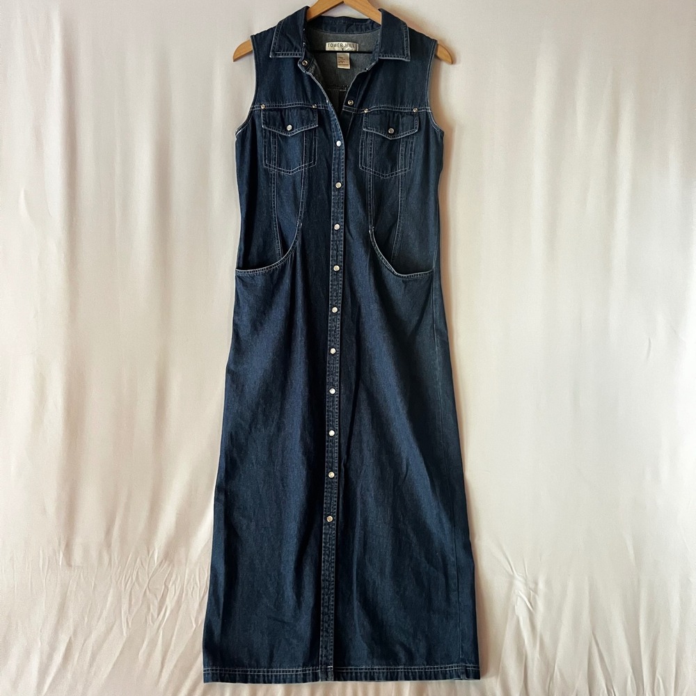 Vintage Tower Hill Collection Blue Denim Sleeveless Cotton Maxi Dress Size 6